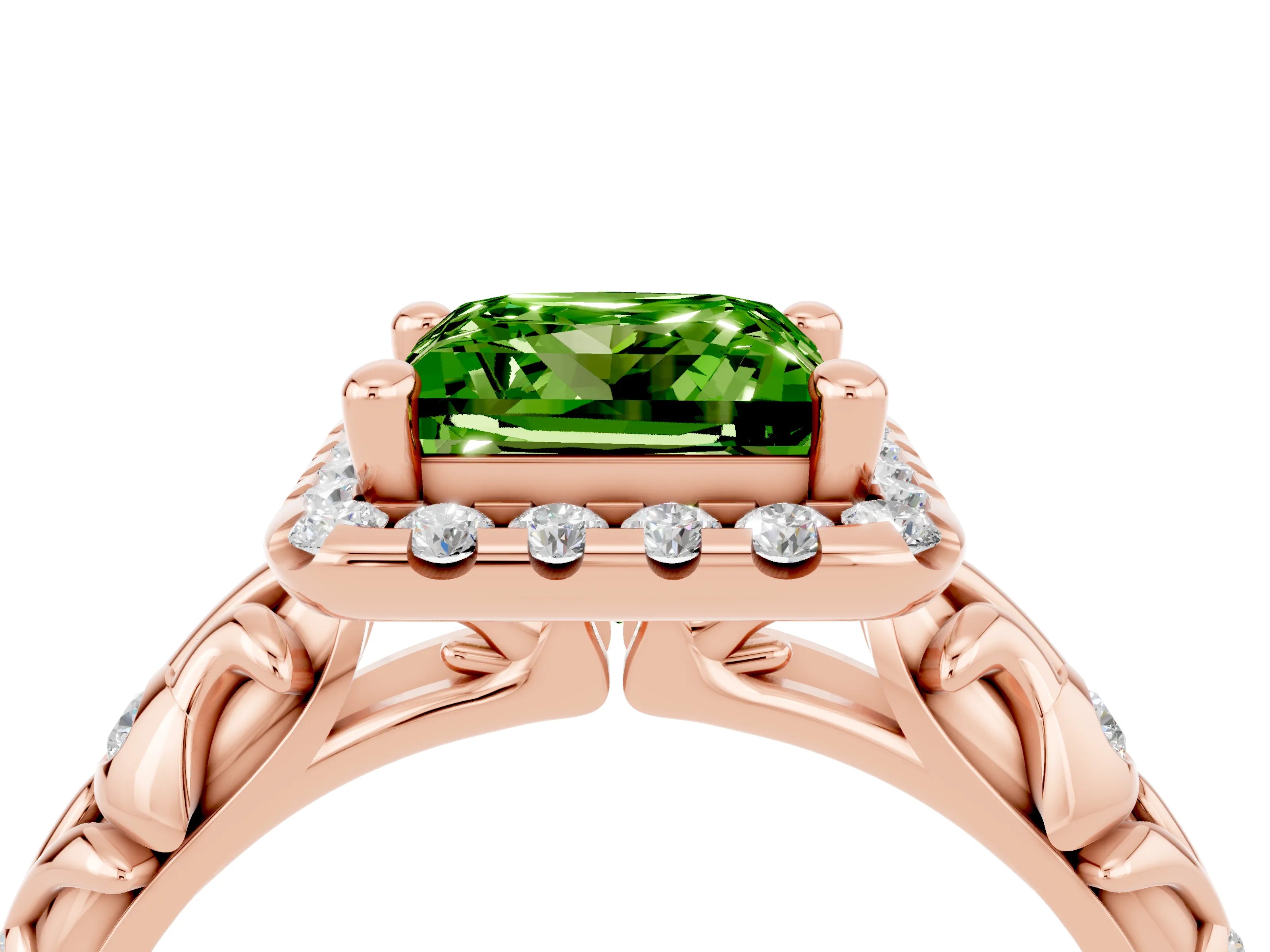Rose gold Princess Cut Halo Diamond Solitaire with Filigree Band and Four-Prong Setting_4