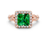 Rose gold Princess Cut Halo Diamond Solitaire with Filigree Band and Four-Prong Setting