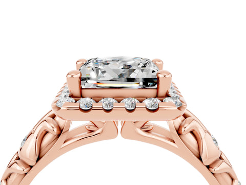 Rose gold Princess Cut Halo Diamond Solitaire with Filigree Band and Four-Prong Setting_4