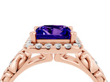 Rose gold Princess Cut Halo Diamond Solitaire with Filigree Band and Four-Prong Setting_4