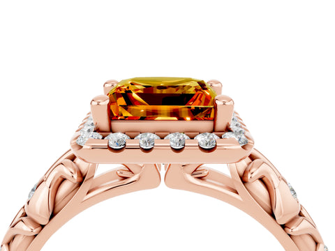 Rose gold Princess Cut Halo Diamond Solitaire with Filigree Band and Four-Prong Setting_4