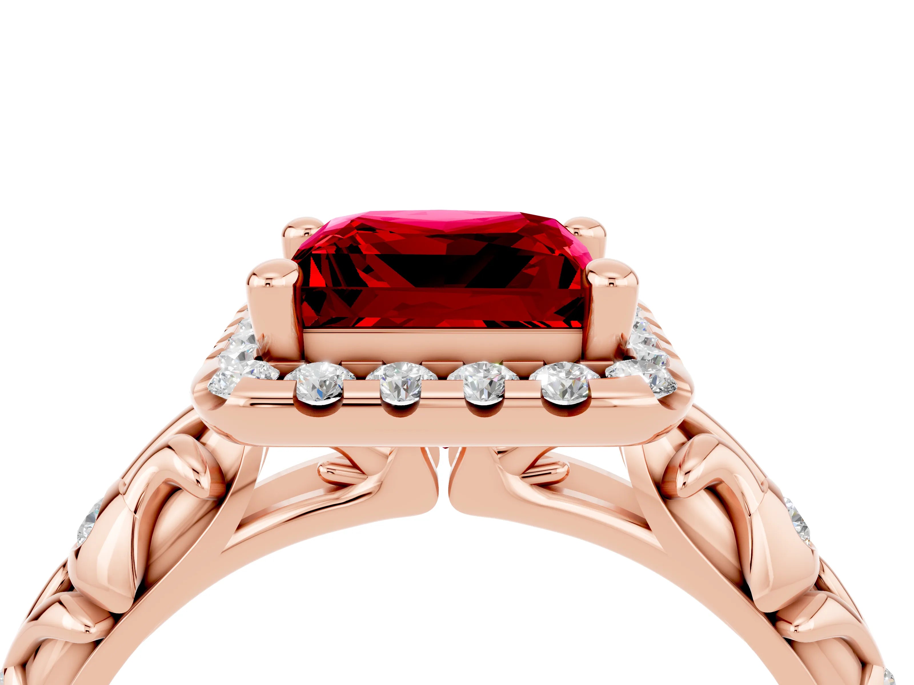 Rose gold Princess Cut Halo Diamond Solitaire with Filigree Band and Four-Prong Setting_4