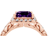 Rose gold Princess Cut Halo Diamond Solitaire with Filigree Band and Four-Prong Setting_4