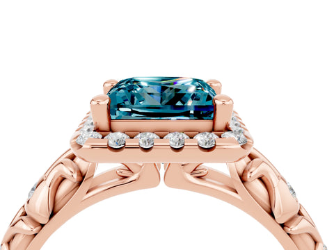 Rose gold Princess Cut Halo Diamond Solitaire with Filigree Band and Four-Prong Setting_4