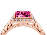 Rose gold Princess Cut Halo Diamond Solitaire with Filigree Band and Four-Prong Setting_4