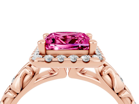 Rose gold Princess Cut Halo Diamond Solitaire with Filigree Band and Four-Prong Setting_4
