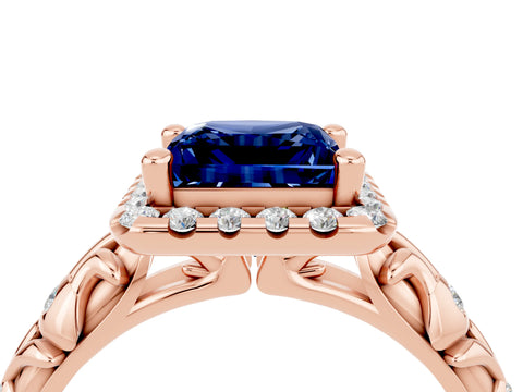 Rose gold Princess Cut Halo Diamond Solitaire with Filigree Band and Four-Prong Setting_4