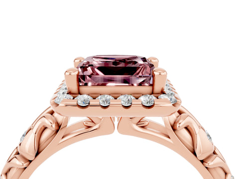 Rose gold Princess Cut Halo Diamond Solitaire with Filigree Band and Four-Prong Setting_4