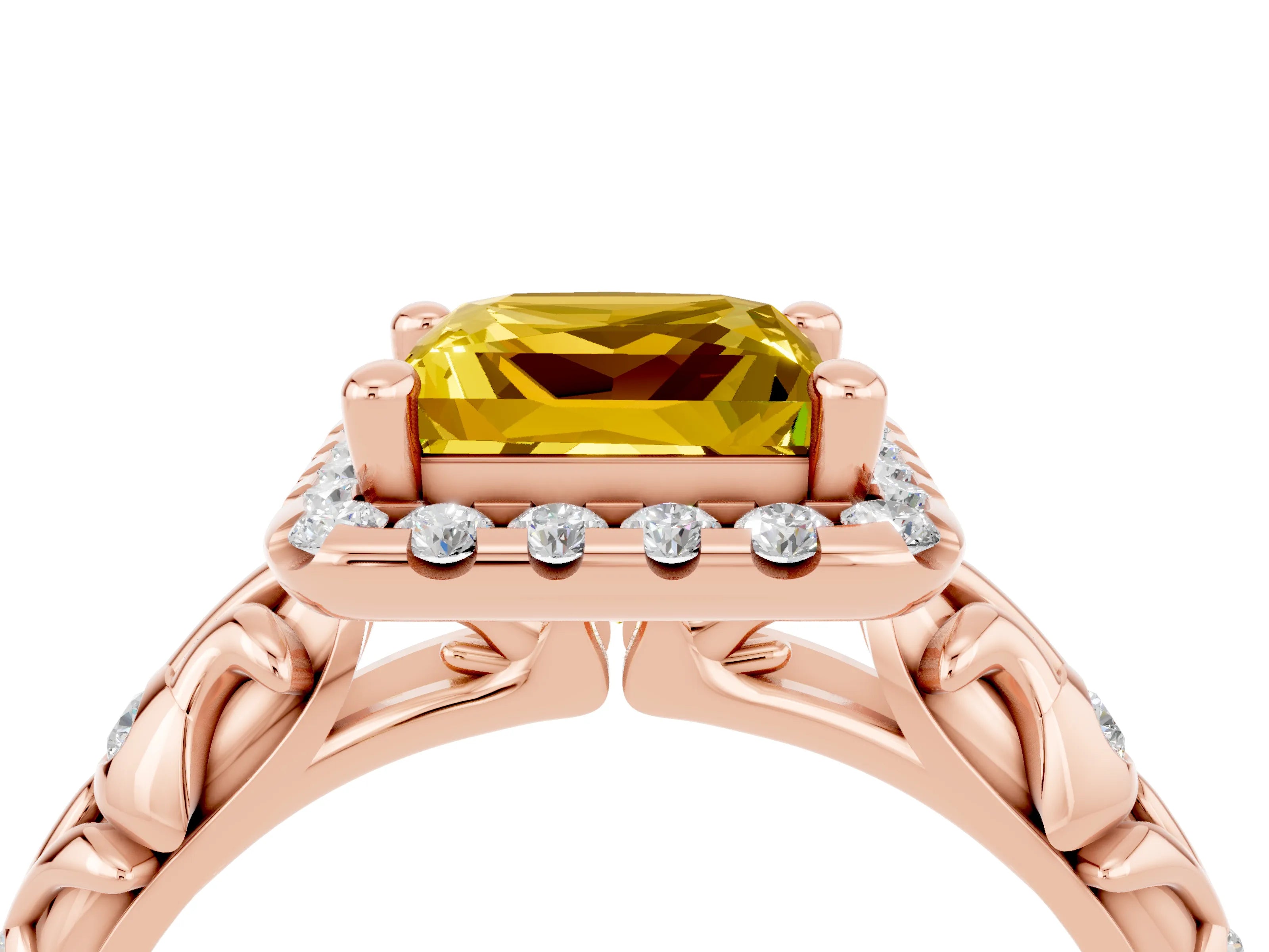 Rose gold Princess Cut Halo Diamond Solitaire with Filigree Band and Four-Prong Setting_4