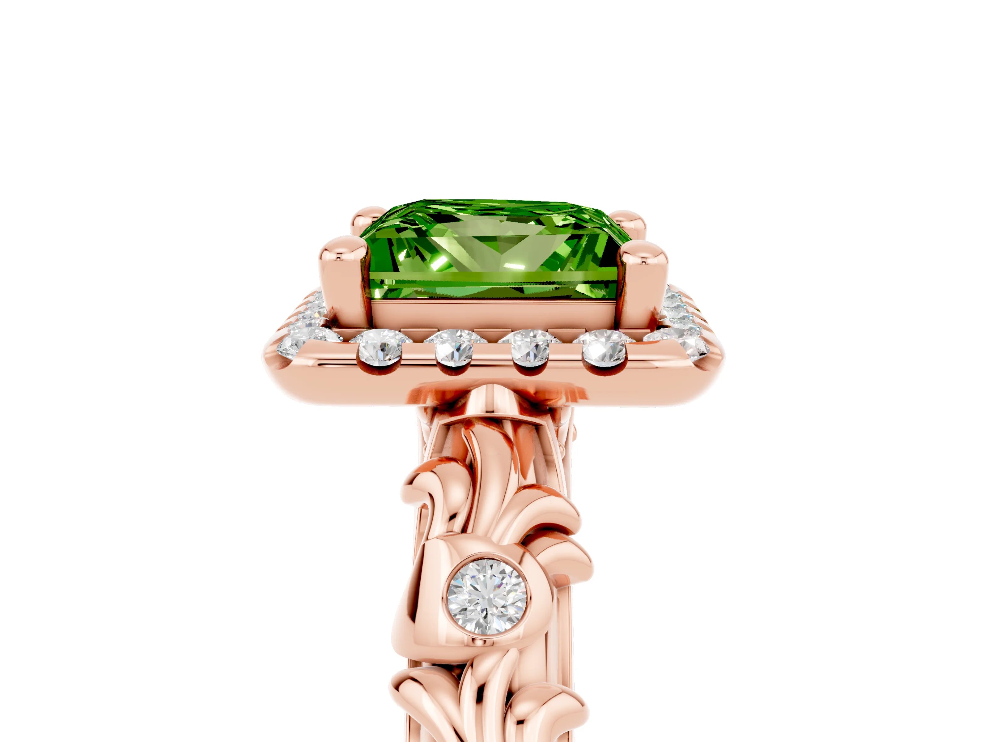 Rose gold Princess Cut Halo Diamond Solitaire with Filigree Band and Four-Prong Setting_5