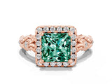 Rose gold Princess Cut Halo Diamond Solitaire with Filigree Band and Four-Prong Setting
