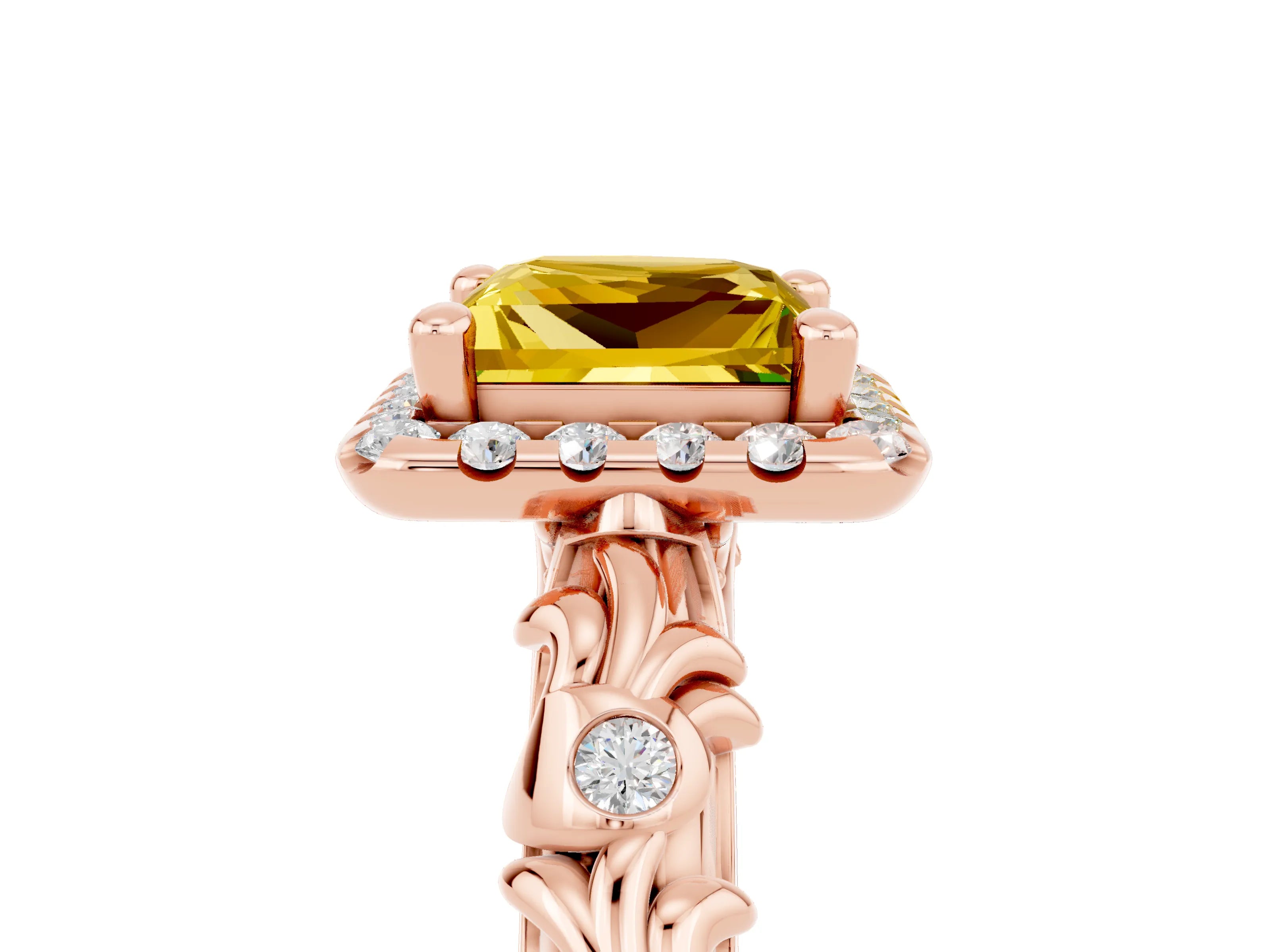 Rose gold Princess Cut Halo Diamond Solitaire with Filigree Band and Four-Prong Setting_5