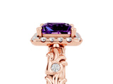 Rose gold Princess Cut Halo Diamond Solitaire with Filigree Band and Four-Prong Setting_5