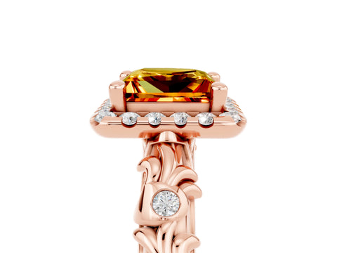 Rose gold Princess Cut Halo Diamond Solitaire with Filigree Band and Four-Prong Setting_5