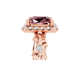 Rose gold Princess Cut Halo Diamond Solitaire with Filigree Band and Four-Prong Setting_5