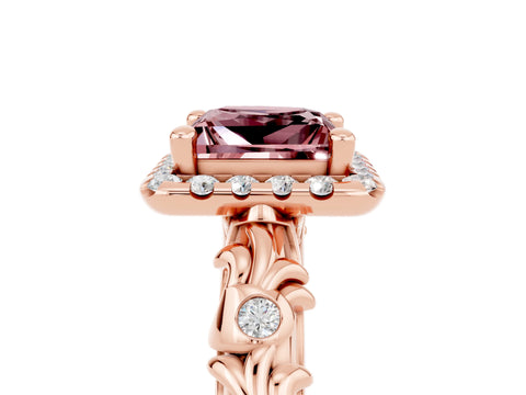 Rose gold Princess Cut Halo Diamond Solitaire with Filigree Band and Four-Prong Setting_5