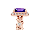 Rose gold Princess Cut Halo Diamond Solitaire with Filigree Band and Four-Prong Setting_5