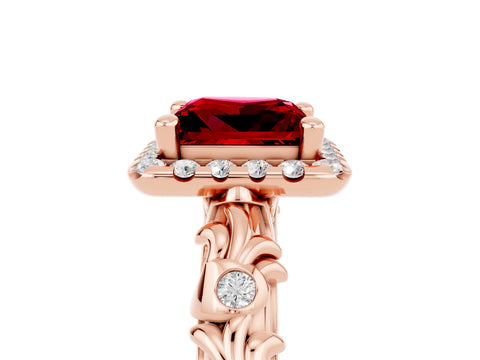 Rose gold Princess Cut Halo Diamond Solitaire with Filigree Band and Four-Prong Setting_5