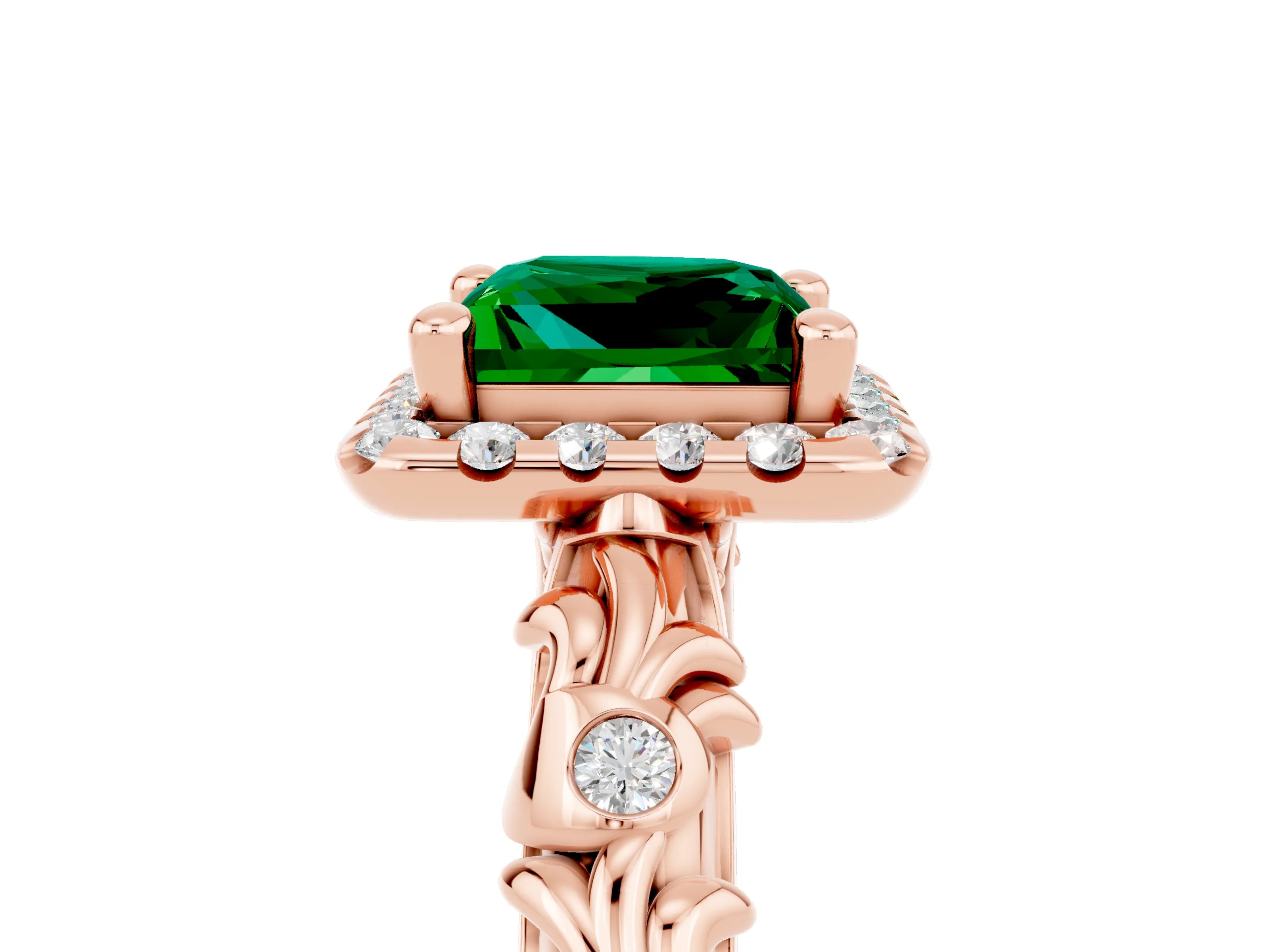 Rose gold Princess Cut Halo Diamond Solitaire with Filigree Band and Four-Prong Setting_5