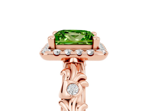Rose gold Princess Cut Halo Diamond Solitaire with Filigree Band and Four-Prong Setting_5