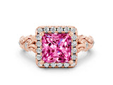 Rose gold Princess Cut Halo Diamond Solitaire with Filigree Band and Four-Prong Setting