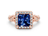 Rose gold Princess Cut Halo Diamond Solitaire with Filigree Band and Four-Prong Setting