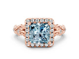 Rose gold Princess Cut Halo Diamond Solitaire with Filigree Band and Four-Prong Setting