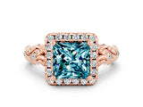 Rose gold Princess Cut Halo Diamond Solitaire with Filigree Band and Four-Prong Setting
