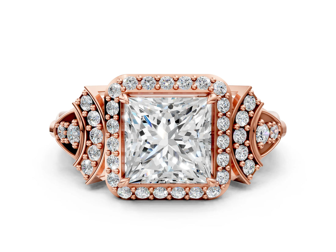 Rose gold Princess Cut Halo Diamond Split Shank Engagement Ring with Four-Prong Setting_9
