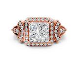 Rose gold Princess Cut Halo Diamond Split Shank Engagement Ring with Four-Prong Setting_9