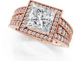 Rose gold Princess Cut Halo Diamond Split Shank Ring with Prong Setting_4