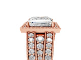 Rose gold Princess Cut Halo Diamond Split Shank Ring with Prong Setting_8