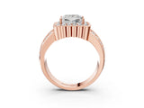 Rose gold Princess Cut Halo Diamond Split Shank Ring with Scalloped Prong Setting_10