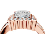 Rose gold Princess Cut Halo Diamond Split Shank Ring with Scalloped Prong Setting_11