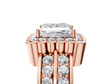 Rose gold Princess Cut Halo Diamond Split Shank Ring with Scalloped Prong Setting_12