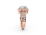 Rose gold Princess Cut Halo Diamond Split Shank Ring with Scalloped Prong Setting_9