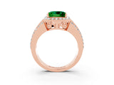 Rose gold Princess Cut Halo Emerald Ring with Split Shank and Four-Prong Setting_3