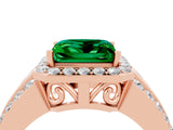 Rose gold Princess Cut Halo Emerald Ring with Split Shank and Four-Prong Setting_4