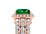 Rose gold Princess Cut Halo Emerald Ring with Split Shank and Four-Prong Setting_5
