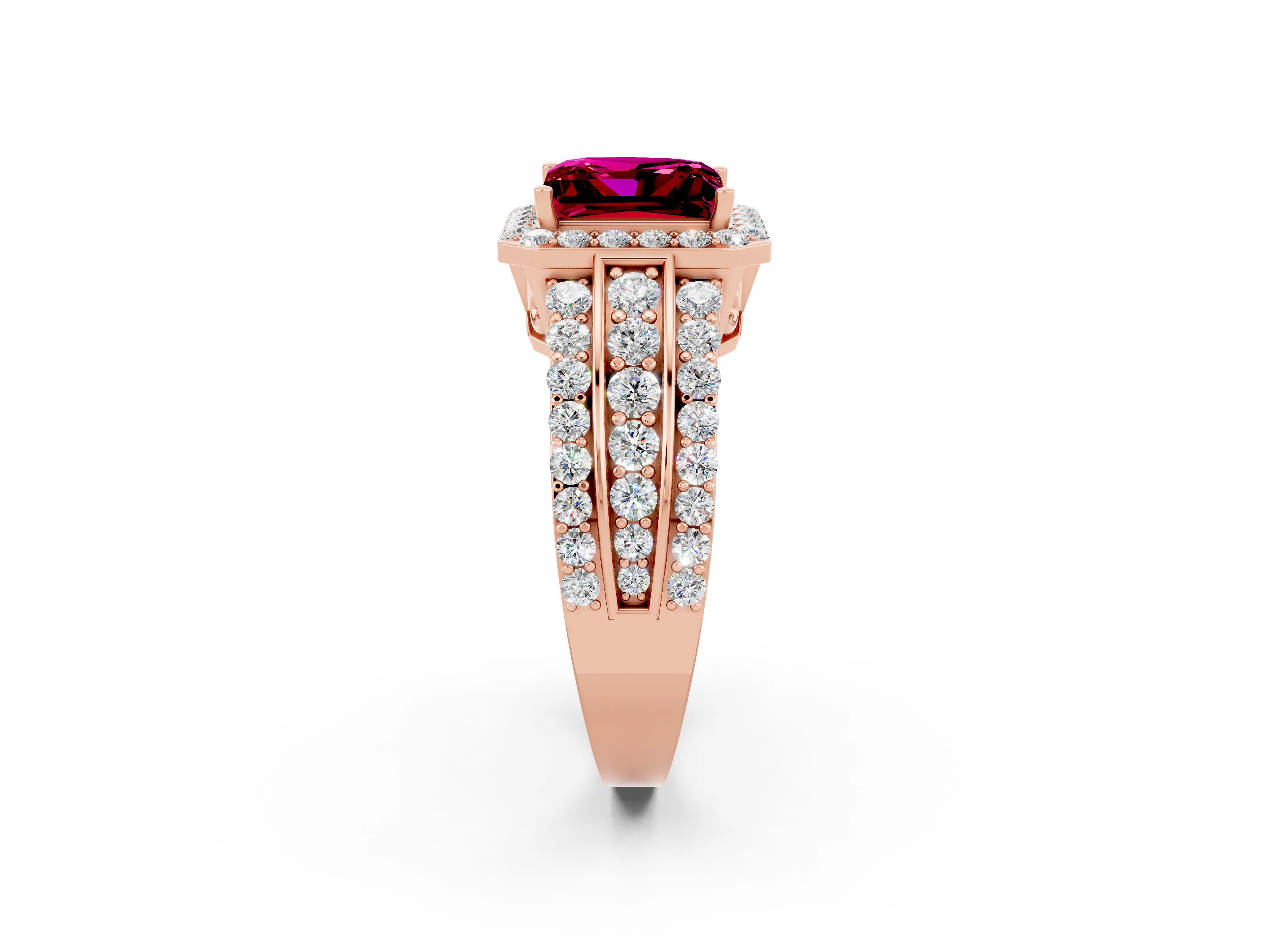 Rose gold Princess Cut Halo Garnet Ring with Split Shank and Four-Prong Setting_2