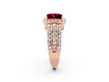 Rose gold Princess Cut Halo Garnet Ring with Split Shank and Four-Prong Setting_2