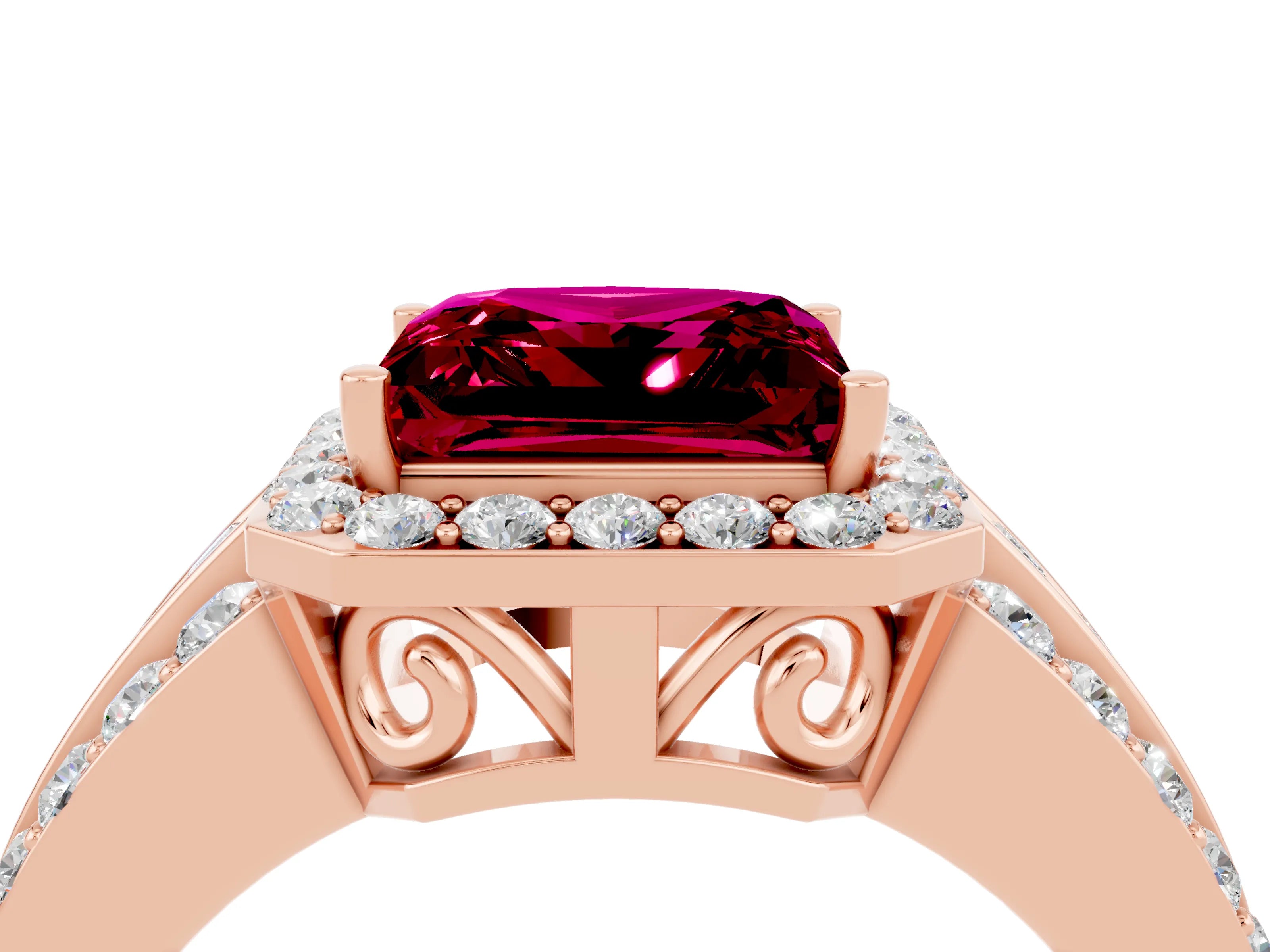 Rose gold Princess Cut Halo Garnet Ring with Split Shank and Four-Prong Setting_4