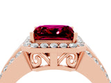 Rose gold Princess Cut Halo Garnet Ring with Split Shank and Four-Prong Setting_4