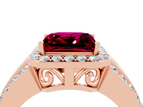 Rose gold Princess Cut Halo Garnet Ring with Split Shank and Four-Prong Setting_4