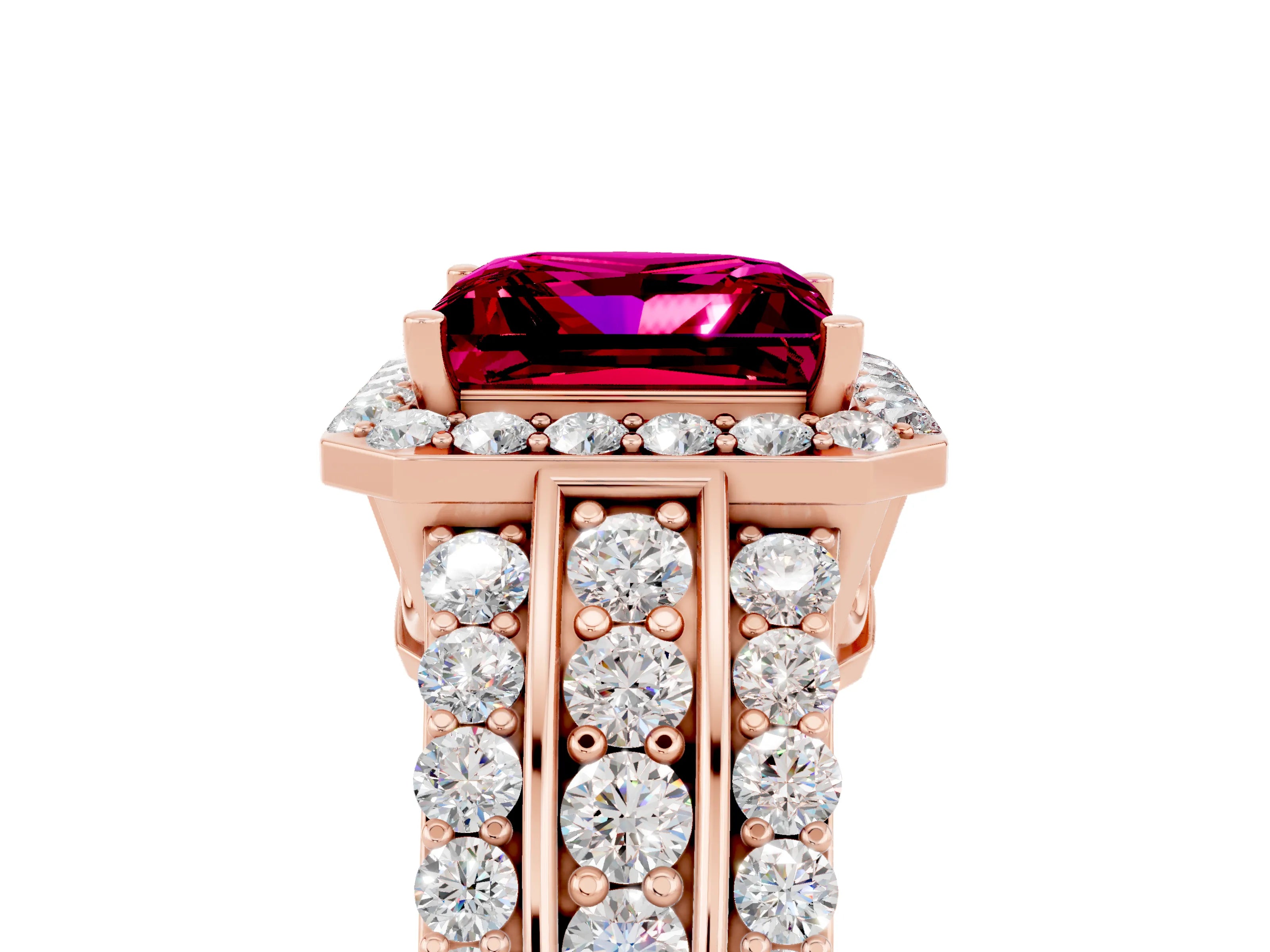 Rose gold Princess Cut Halo Garnet Ring with Split Shank and Four-Prong Setting_5