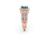 Rose gold Princess Cut Halo Green Sapphire Ring with Split Shank and Four-Prong Setting_2