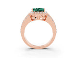 Rose gold Princess Cut Halo Green Sapphire Ring with Split Shank and Four-Prong Setting_3