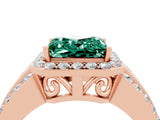 Rose gold Princess Cut Halo Green Sapphire Ring with Split Shank and Four-Prong Setting_4