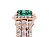 Rose gold Princess Cut Halo Green Sapphire Ring with Split Shank and Four-Prong Setting_5