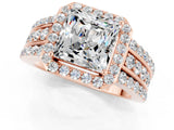 Rose gold Princess Cut Halo Moissanite Ring with Split Shank and Four-Prong Setting_1
